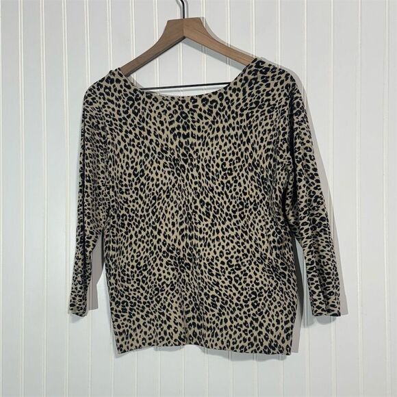 Vintage Leopard Print Silk Blend Knit Top Anna Gray L 90s Animal Print Mob Wife - Picture 3 of 8